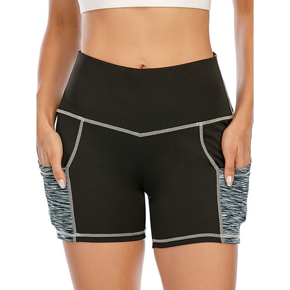 High Waist Yoga Shorts for Women with 2 Side Pockets Tummy Control Running Workout Shorts Pants