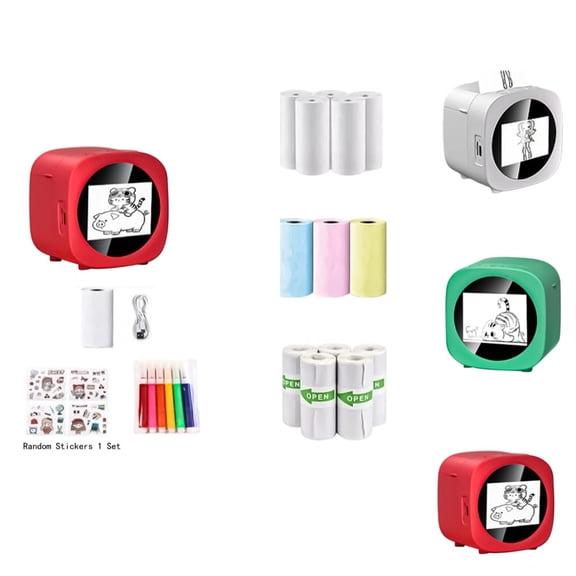 Mini AI Sticker Maker for Kids, Voice Control Portable Sticker Printer, Inkless Thermal AI Printer for DIY Arts Crafts & Creative Projects, Ideal Birthday Gift for Kids, 8 Rolls Paper