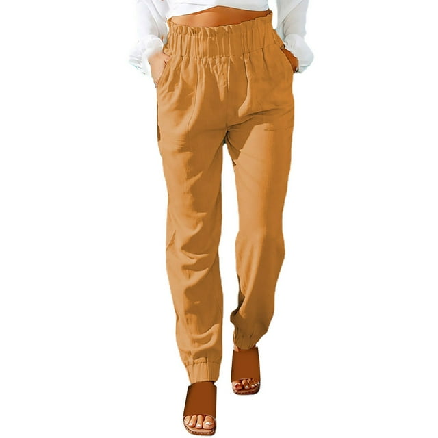 B91xZ Pantalons Décontractés pour Femmes Coupe Décontractée Jambe Droite, Jaune S