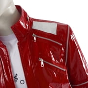 80s Pop Star Costume Red Zipper Jacket Music Note Shirt Pants Halloween Adult Men Outfit Set