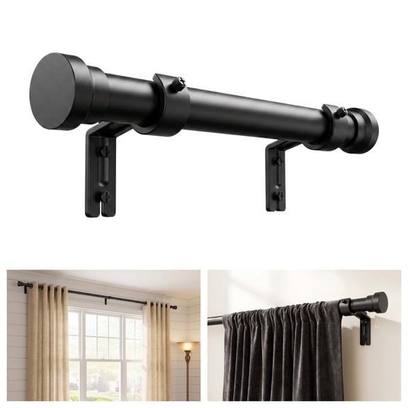 Adjustable Curtain Rod 32 to 144 Inch - Heavy Duty 1 Inch Window Treatment Rod, Matte Black, for Living Room and Bedroom
