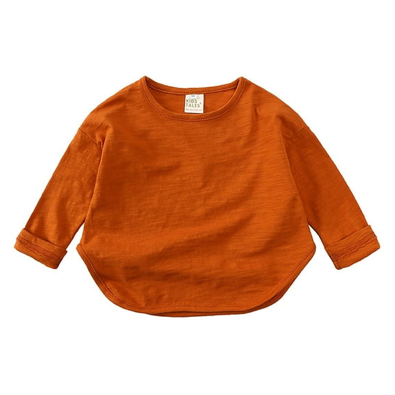 Toddler Girls T Shirt Solid color Long Sleeve Tees For Kids Fall Tops Crewneck Basic Tees Comfort Colors Teen Girls Clothes Orange 12-24 Months Cute Boy Girl Clothing