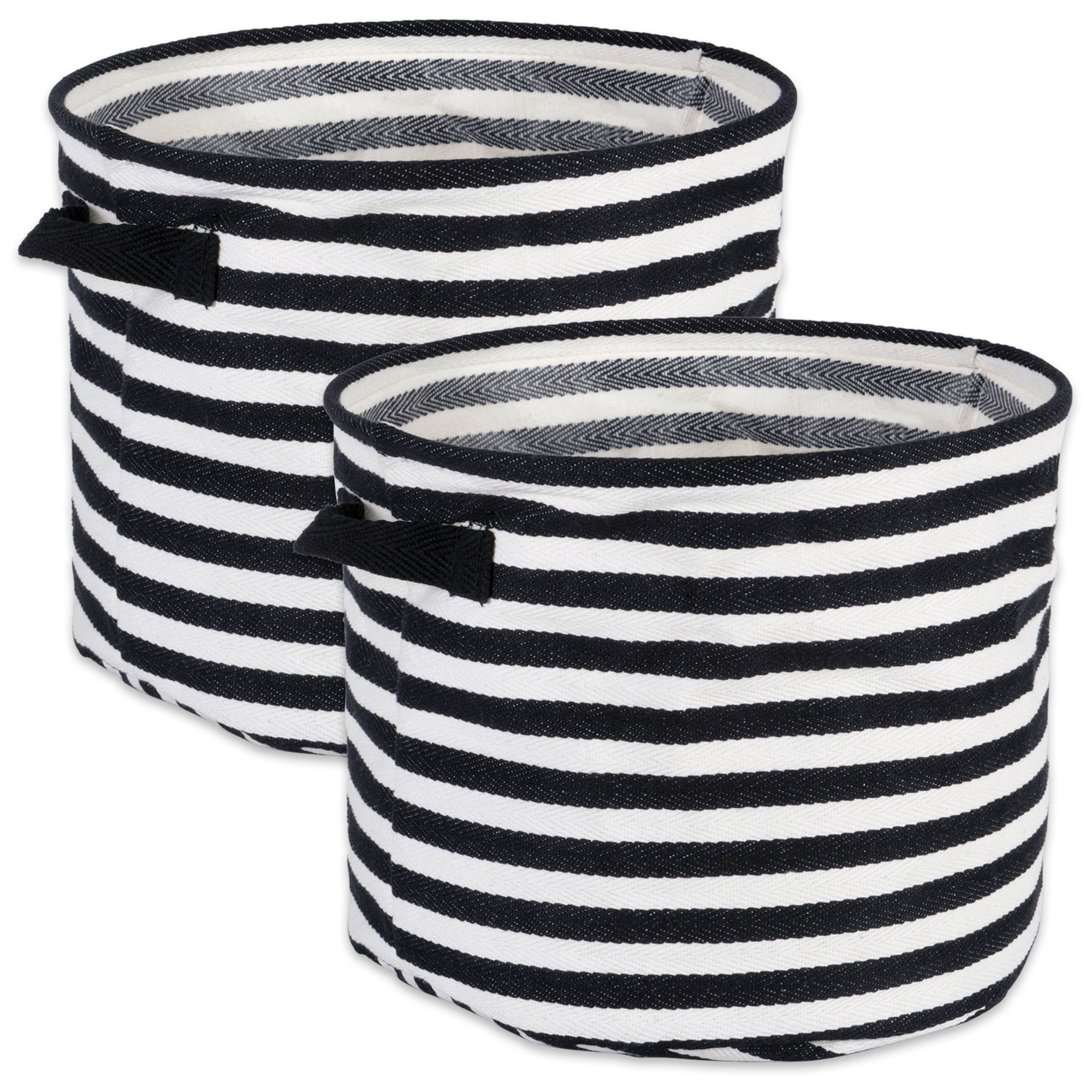 Set of 2 Black and White Round Striped Medium Laundry Baskets, 12