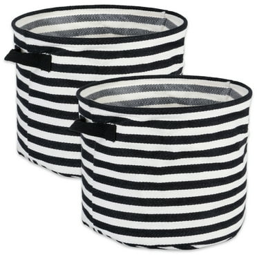 Contemporary Home Living Set of 2 Black and White Round Striped Medium Laundry Baskets, 12"