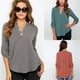 thumbnail image 2 of Las mujeres de gasa Tops cuello en V 3/4 manga de moda de gran tamaño sólido blusa más el tamañopangjing, 2 of 4