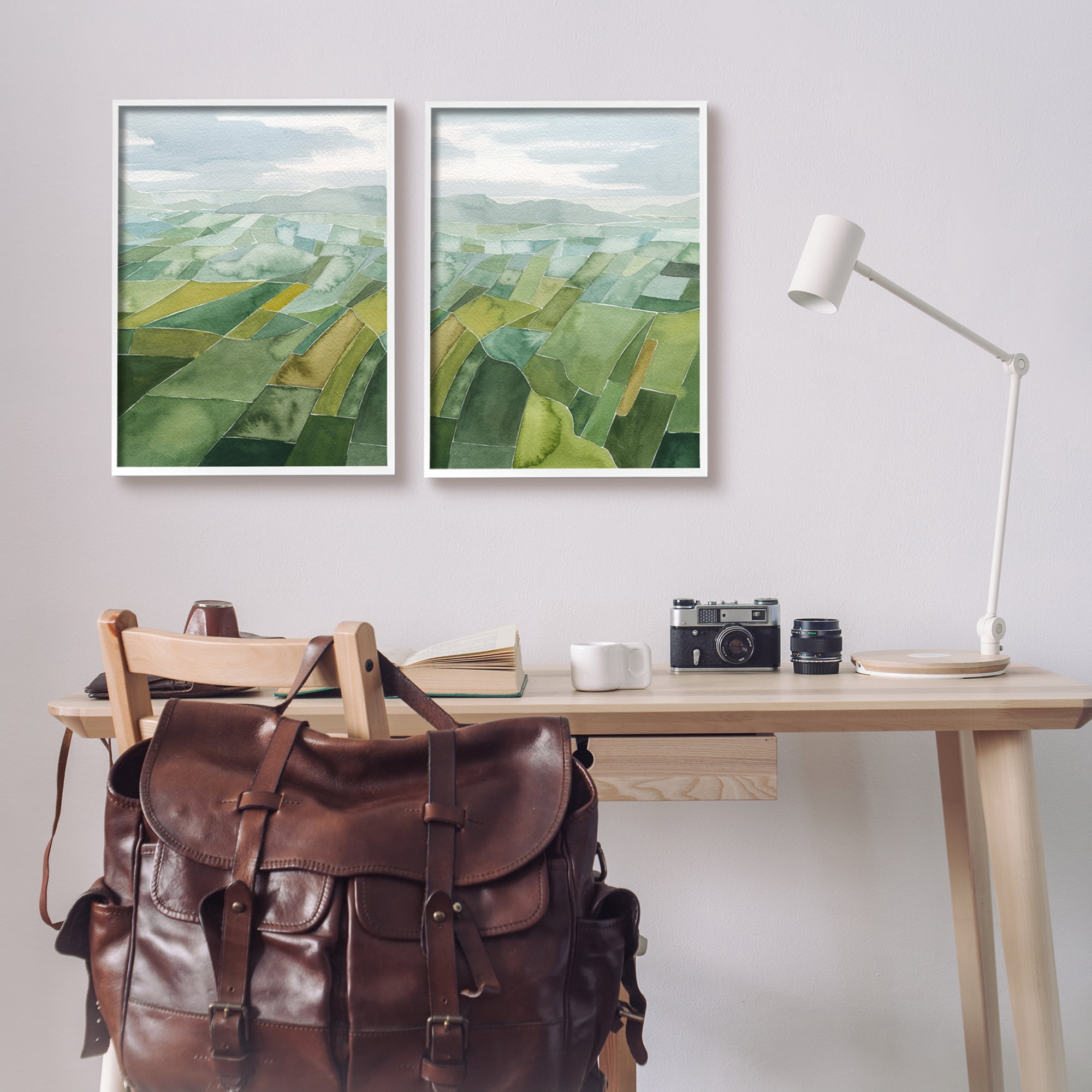 Stupell Industries Abstract Farmland Landscape Nature Painting White Framed Art Print Wall Art, 16 x 20, Set of 2