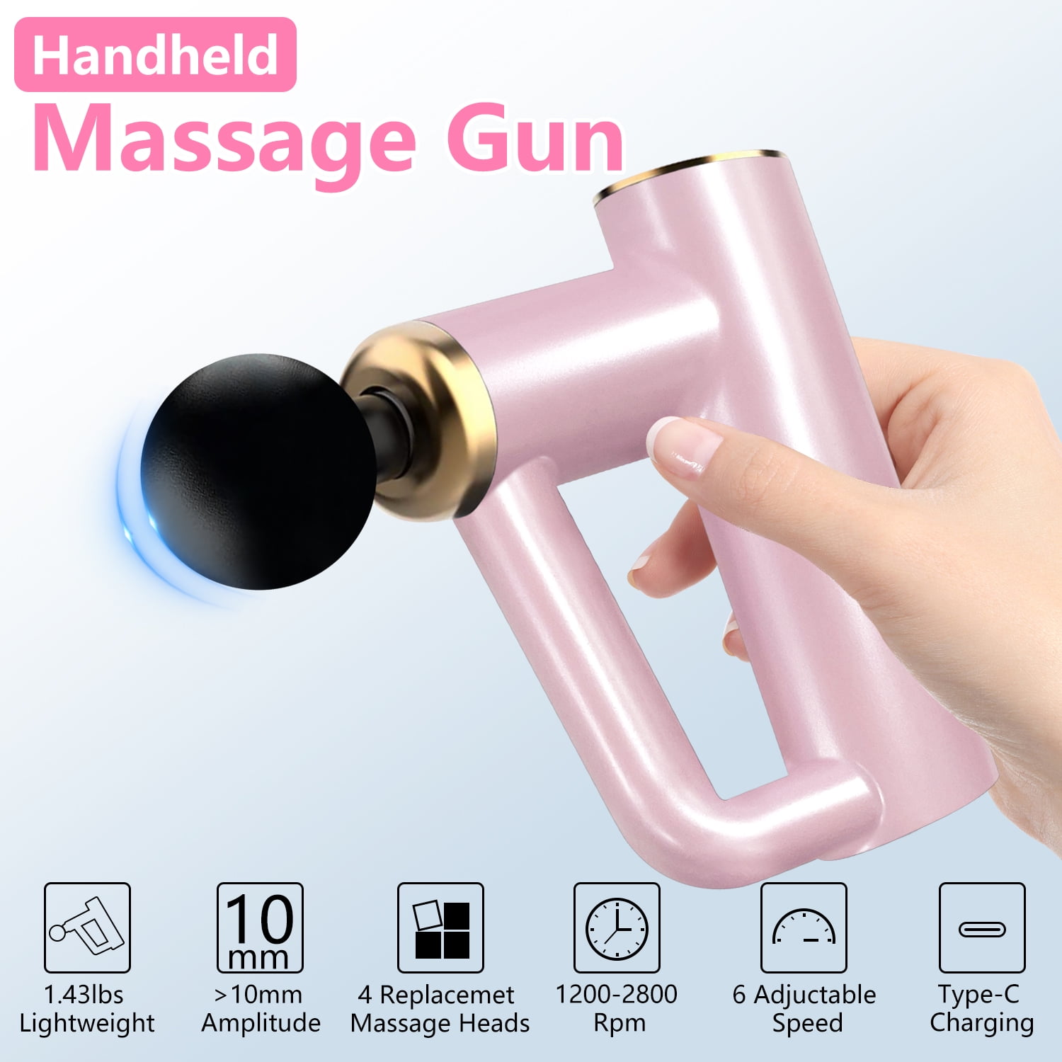 Syenll Massage Gun, Massage Gun Deep Tissue, Percussion Massage Gun with 4 Heads and 6 Speeds, Handheld Massager for Athletes Pain Relief, Pink