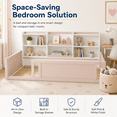 thumbnail image 4 of Miniyam Twin Size Floor Bed, Kids Bed Frame with Guardrails and 6 Built-In Side Storage Shelves, Nude and White, 4 of 5