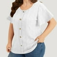 thumbnail image 4 of Busydd Womens Tops Plus Size Tops XL-5XL Casual Short Sleeve Round Neck Going Out Tops for Women Trendy Solid Color Button Summer Tops Comfortable Breathable Loose Spring Tops, 4 of 8