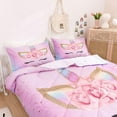 thumbnail image 3 of Magical Unicorn Flower Girl Pink Comforter Sets 3 Piece,3D Cartoon Unicorn Eye Lash with Sparkle Stars Print Bedding Bedspreads Cute Comforter Sets for Teens and Kids, 3 of 8