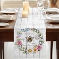 thumbnail image 3 of Table Runners 72 Inches Long Dress Scarves, Spring Daisy Farmhouse Kitchen Table Runner, Coffee Tablerunners, Pink Flowers Wreath Leaves Farmhouse White Wood 18x72 Inch, 3 of 9