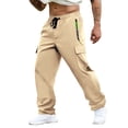 thumbnail image 5 of Ndbuld Mens Pants Athletic Casual Sport Pocket D Zipper Solid Color Elastic Waist Cargo Pants Khaki,L, 5 of 9