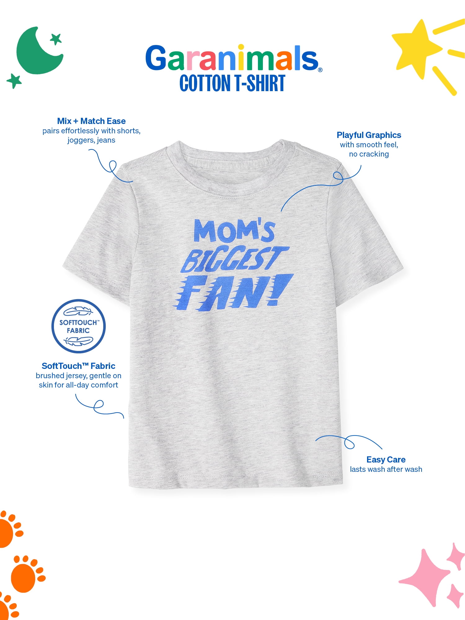 Garanimals Newborn, Baby & Toddler Boy Cotton Short-Sleeve Graphic T-Shirt, Sizes 0-6T