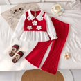 thumbnail image 5 of Mnyotv Toddler Baby Girl Clothes Fall Winter Girl Outfit Floral Crewneck Sweater Knit Flared Pants Size 6-7 Years, 5 of 6