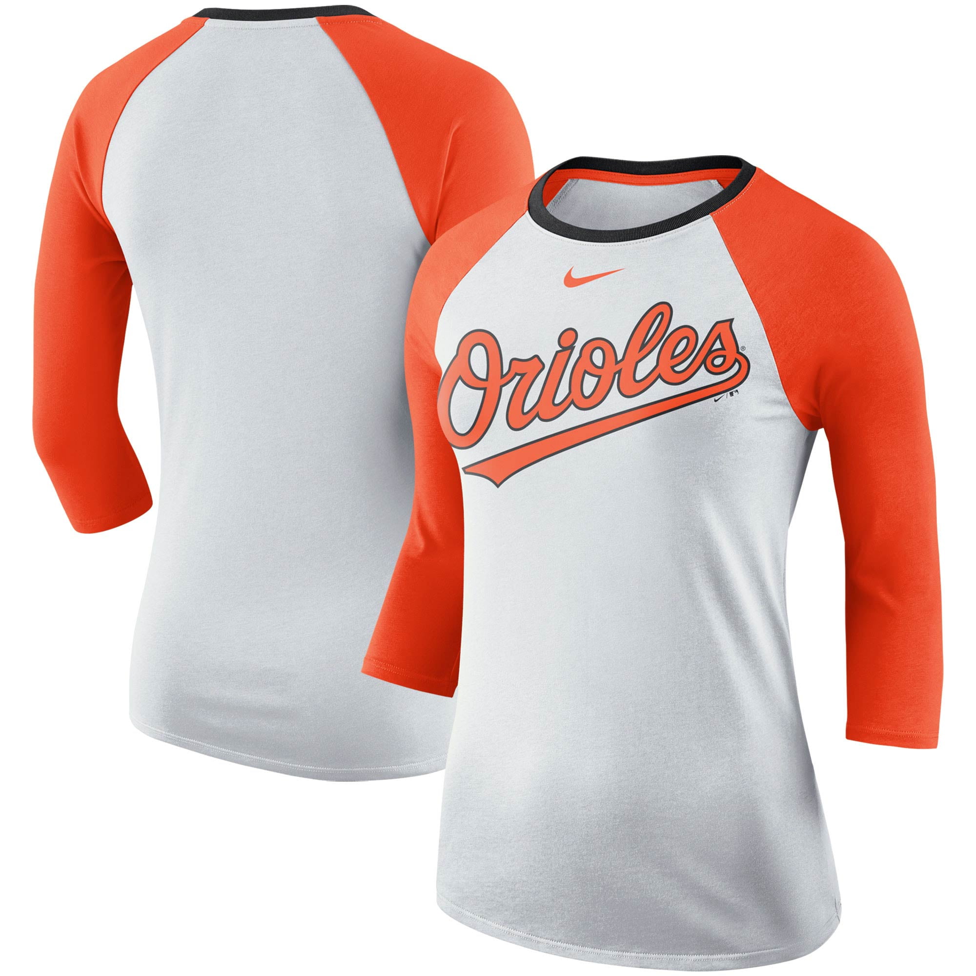 ورد دائم Women's Nike White/Orange Baltimore Orioles Tri-Blend Raglan 3/4 ... ورد دائم