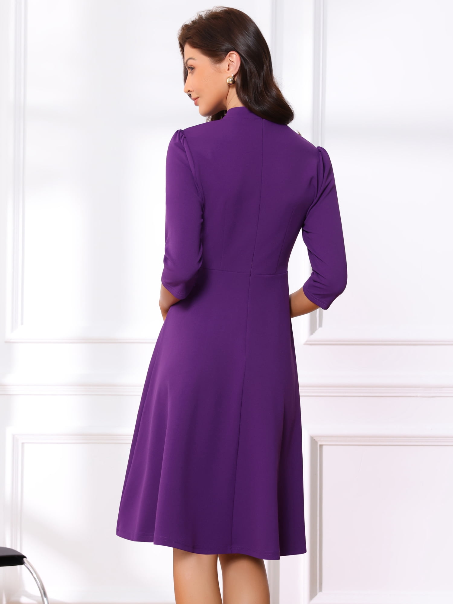 DARING DIVA Women's Vintage 3/4 Sleeve Church Semi Fit and Flare Dress XS Deep Purple