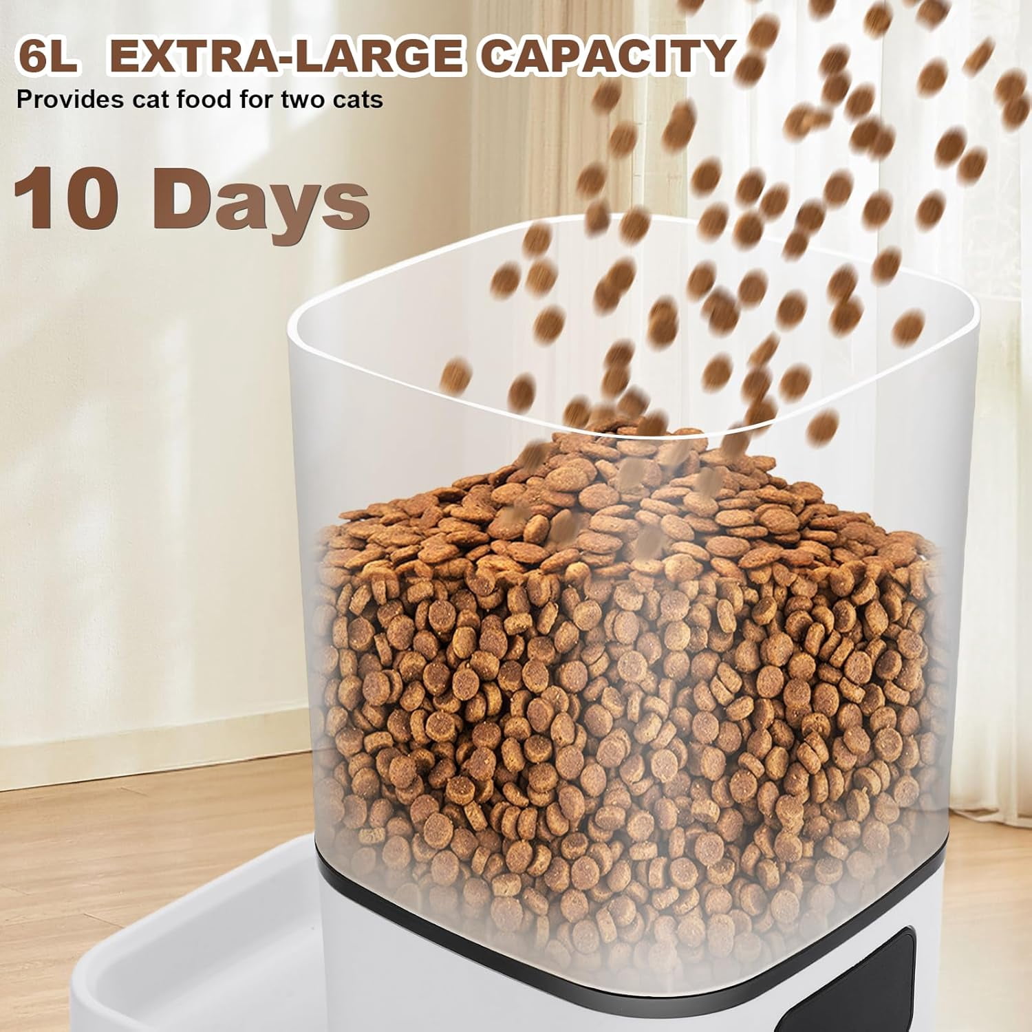 6L Automatic Cat Feeder for 2 Cats with Smart APP Control and Dual Bowls