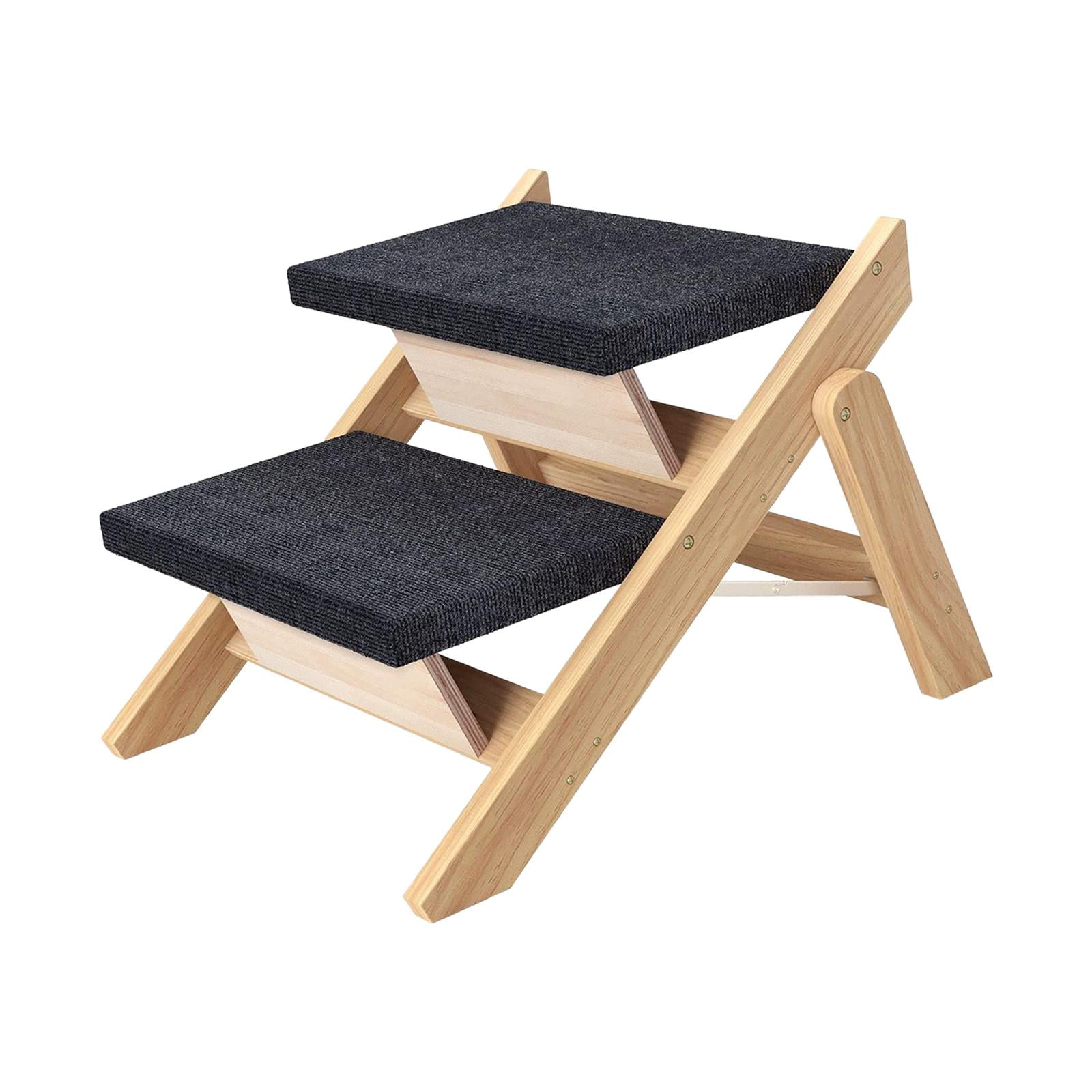 Wood Pet Stairs Portable Dog Ladder Easy Climb with Carpet Dog