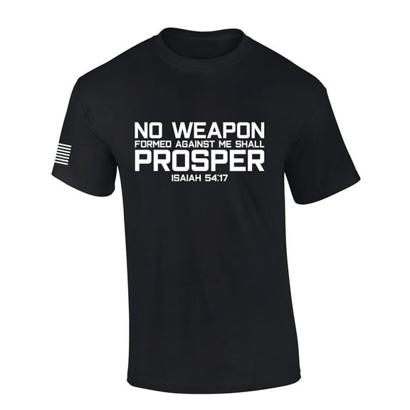 Mens Christian Shirt No Weapon Formed Against Me Shall Prosper Isaiah 54:17 Scripture Flag Sleeve Short Sleeve T-shirt Graphic Tee-Black-5xl