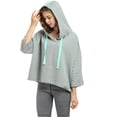 thumbnail image 3 of Women’s Crop Top Hoodie Sweatshirt Oversized Casual 3/4 Sleeve One Size Grey, 3 of 7