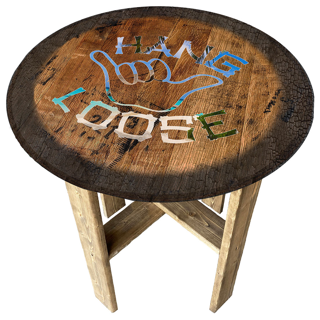 Personalized Tiki Bar Sign - Authentic Whiskey Barrel Lid Wall Art With Sea Turtle Design, Made In USA