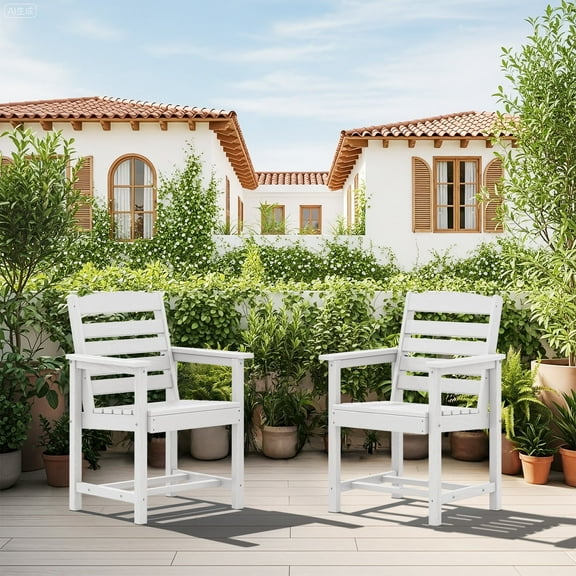 SERWALL Patio Dining Chair Set of 2,HDPE Outdoor Dining Chairs, White