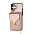 thumbnail image 3 of Mantto Crossbody Wallet Case for iPhone 16 (6.1 inch),Premium PU Leather Metal Buckle Large Capacity Zipper Pocket Card Holder Shockproof Kickstand Phone Case with Shoulder Strap,Rosegold, 3 of 11