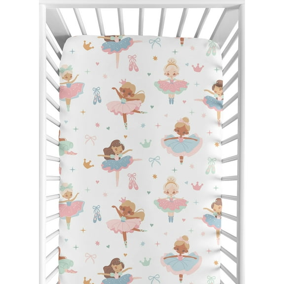Sweet Jojo Designs Ballerina and Ballet Bows Girl Fitted Crib Sheet