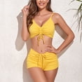 thumbnail image 3 of Traje de baño para mujer, traje de baño de 2 piezas con cuello en V acanalado, correa de espagueti, bikini con cordón frontal acolchado, traje de baño amarillo M, 3 of 6
