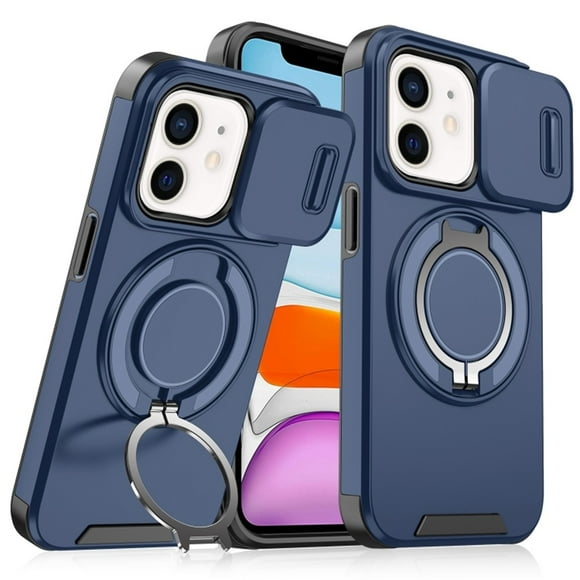Case for iPhone 11 6.1-inch, Built In Slide Camera Cover & Rotatable Kickstand Sliding Ring Heavy Duty ShockProof Protective Case for iPhone 11,Blue,For iPhone 11