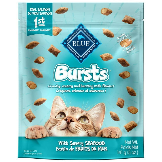Blue Buffalo Bursts Crunchy & Creamy Cat Dry Treats, Great for Training, Seafood, 5-oz. Bag