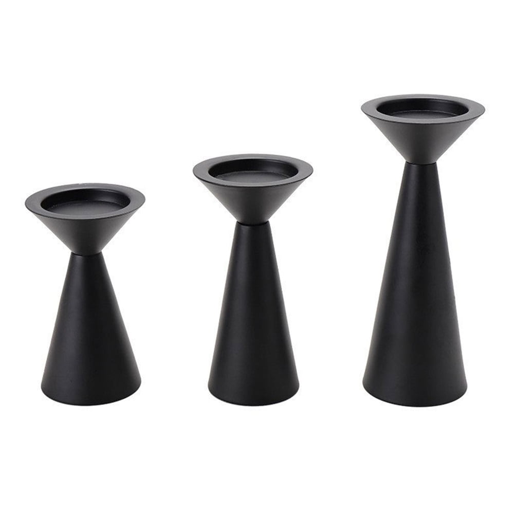 Matte Black Candle Holders, Set of 3 Iron Candlestick Holders Metal