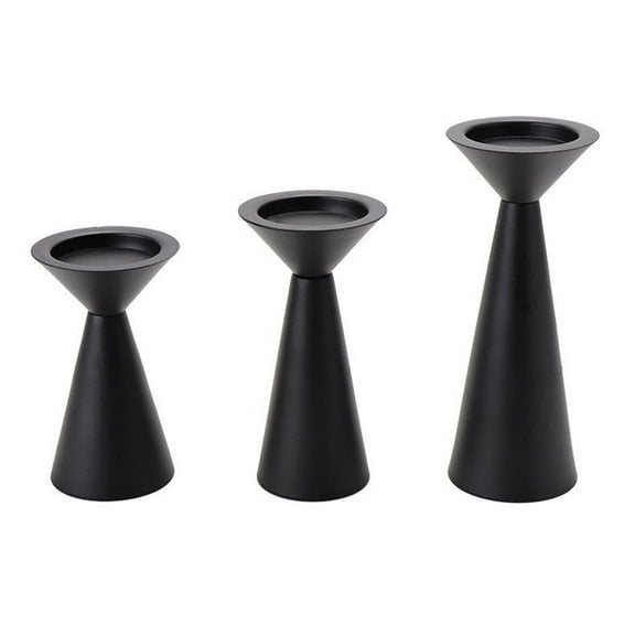 Set of 3 Black Metal Candle Holders for Pillar Candles — Elegant Table Decor