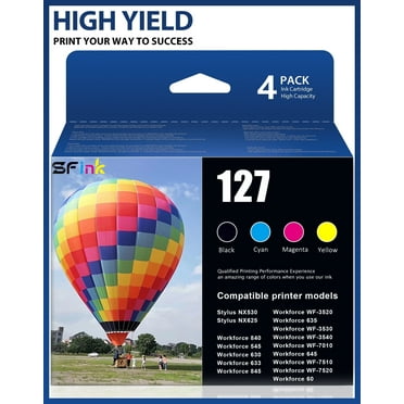 T127 127 Ink Cartridge 4-Pack Compatible for Epson 127 Ink Cartridges for Epson NX-530 625,WF-3520 3530 545 60 630 645 7010 7510 840 845(Black/Cyan/Magenta/Yellow)