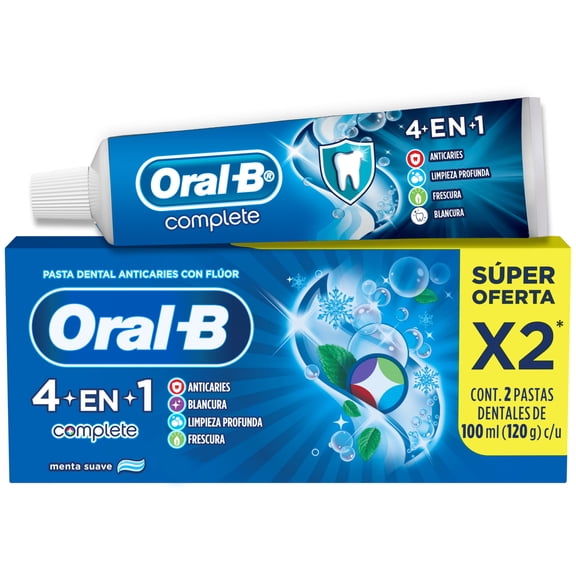 Pasta Dental Oral-B Complete 4 en 1, 2 pzas de 100 ml