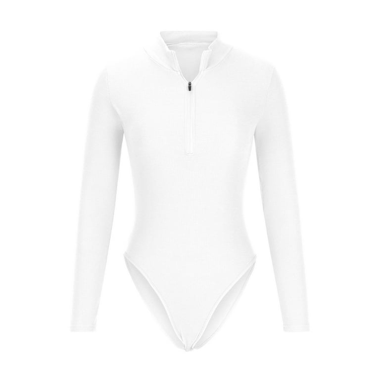 Vivianyo HD Women's Bodysuits Ribbed One Piece Zip Front Vivianyo HD Women's Bodysuits Ribbed One Piece Zip Front