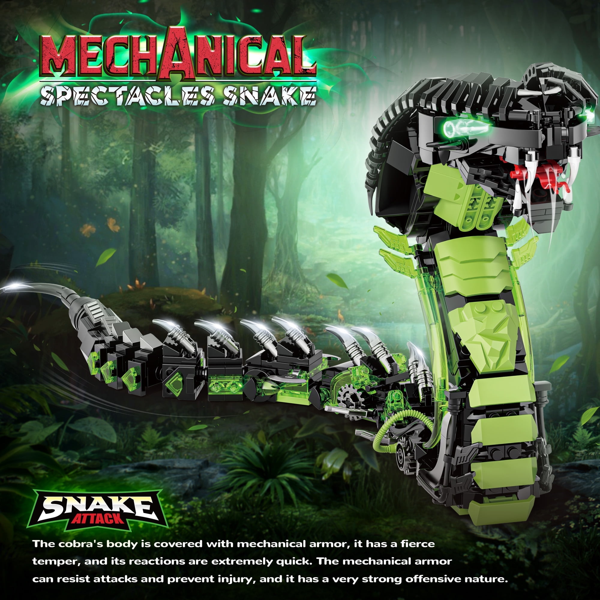 【即購入可能】theredthread S snake laceup to GZBrick Mechanical Spectacles snake Building Sets Animal for