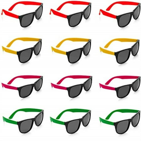 kidsco neon sunglasses - 12 pack green, orange, yellow and pink, gift, party favors, toys, goody bag favors, fun for kids