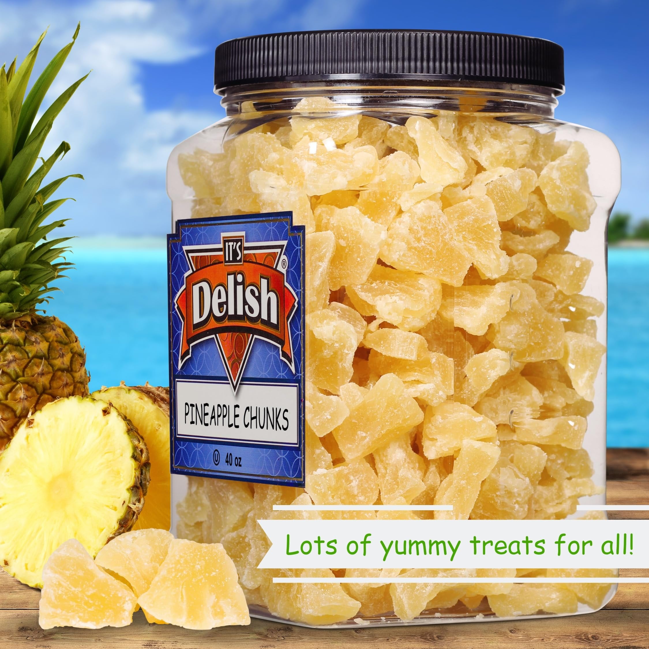 Delicious Dried Pineapple Chunks by It's Delish - 2.5 Lbs Reusable Jumbo Container  Lightly Sweetened Candied Fruit, Low Sugar, Vegan & Kosher Dry Fruit Snacks