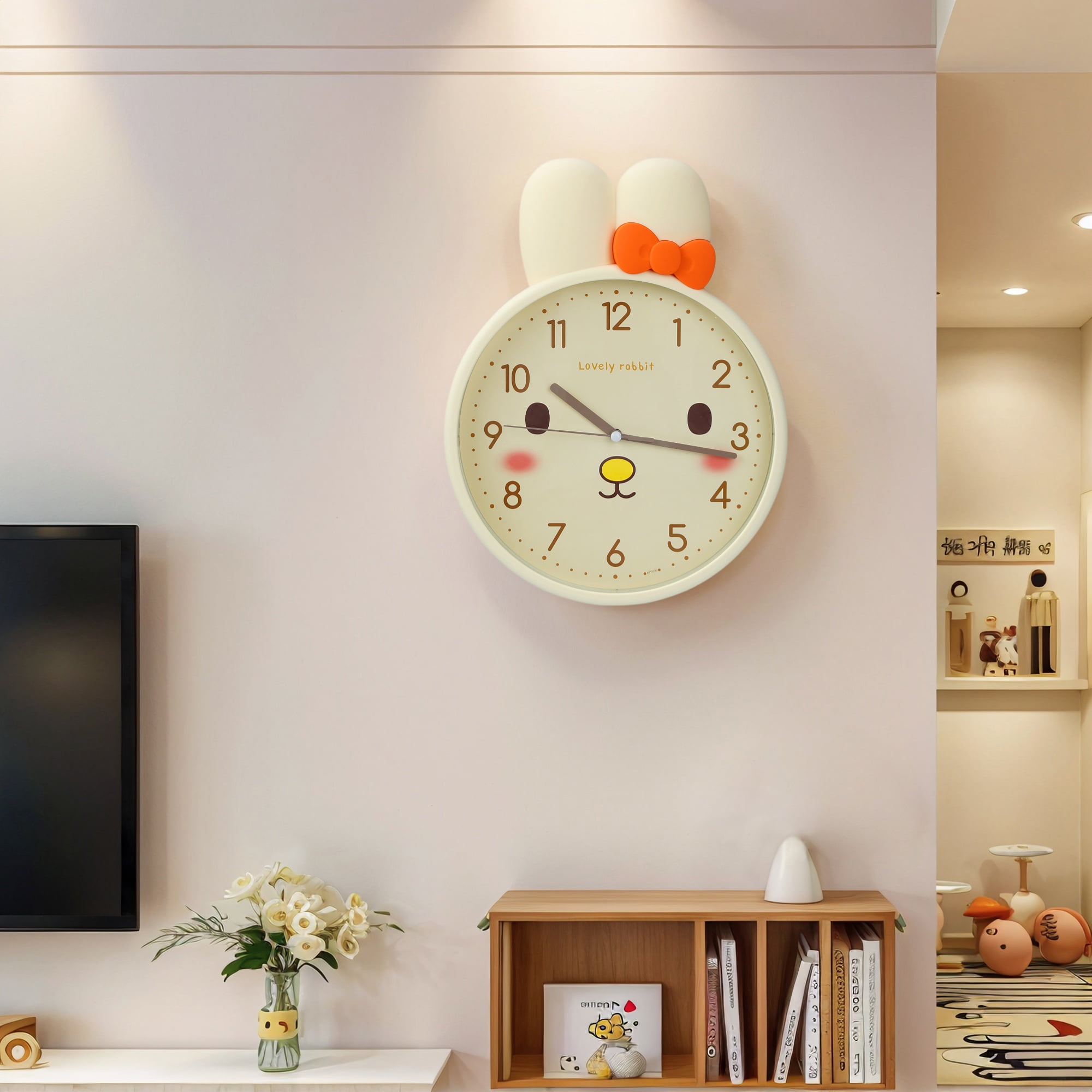 Unique Bargains 1pc Cute Bunny Face 3D Rabbit Wall Clock 13" x 10" x 1.5" Light Yellow