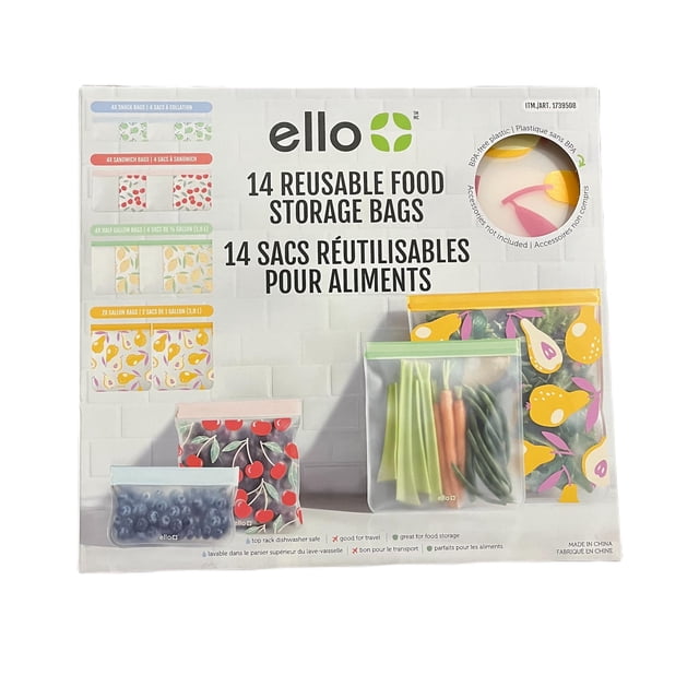 Bolsas de almacenamiento de alimentos reutilizables Ello 14 bolsas con cremallera