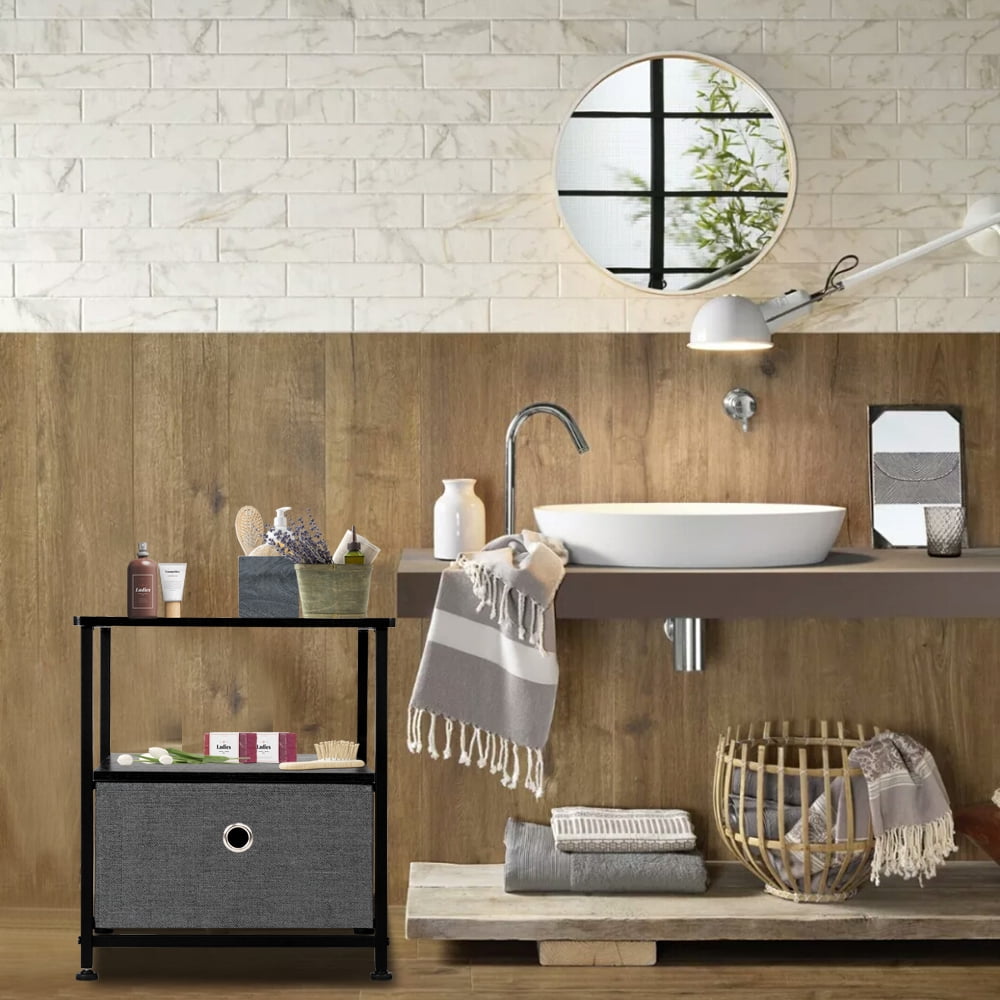 Kepooman Drawer Dresser, Night Stand with Drawer, Gray End Table Storage Cabinet, Easy Pull Fabric Bins, Wooden Side Table for Bedroom, Living Room, Dining Room Furniture Kepooman Drawer Dresser, Night Stand with Drawer, Gray End Table Storage Cabinet, Easy Pull Fabric Bins, Wooden Side Table for Bedroom, Living Room, Dining Room Furniture