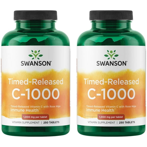 Swanson Timed-Release Vitamin C with Rose Hips Immune System Support Skin Cardiovascular Health Antioxidant Supplement 1000 mg 250 Tablets (2 Pack)