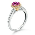 thumbnail image 3 of Gem Stone King 10K White Gold Pink Created Sapphire Lab Grown Diamond Halo Engagement Ring for Women (1.21 Cttw, Oval 7X5MM, Gemstone September Birthstone, Size 5), 3 of 4