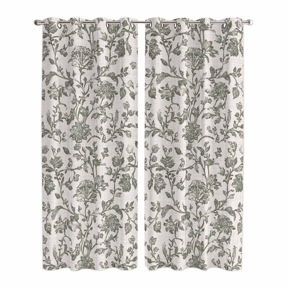 Sage Green Leaf Kitchen Curtains 84 Inch Length, Retro Farmhouse Plant Floral Branch Grommet Top Bedroom Living Room Curtains, Light Filtering Cafe Curtain Drapes 2 Panels Set 84''x84''
