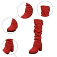 thumbnail image 5 of Rokment Women's Slouch Knee High Dress Tall Boots Trendy Buckles Solid Color Chunky Block High Heels Wide Calf Long Boots Fall Winter Red Size 9, 5 of 7