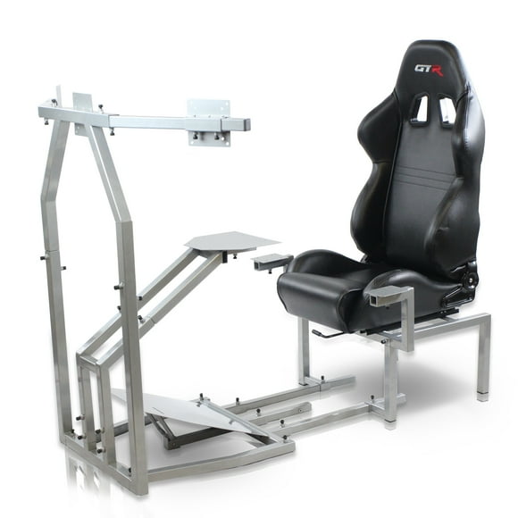 GTR Simulator CRJ Model Flight Simulator Cockpit Silver Frame with Majestic Black Seat