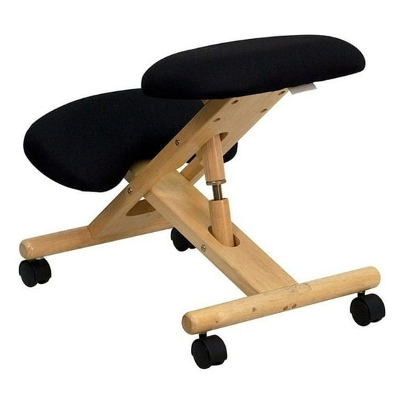 Scranton & Co Contemporary Fabric/Wood Mobile Ergonomic Kneeling Chair in Black