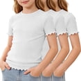 thumbnail image 3 of KyCheLot 3 Pack Ribbed Knit Tops for Girls Crew Neck Solid Color Short Sleeve T-Shirts Trendy Ruffle Trim T-Shirts, 3 of 7