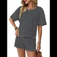thumbnail image 1 of Pijama de Verano de 2 Piezas con Estampado de Rayas y Corta, Color Negro, Talla XL, 1 of 9